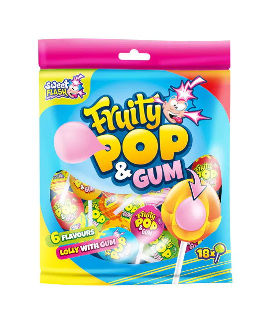 Hovedbilde Fruity Pop & Gum Lolly Bag 16g (18stk)